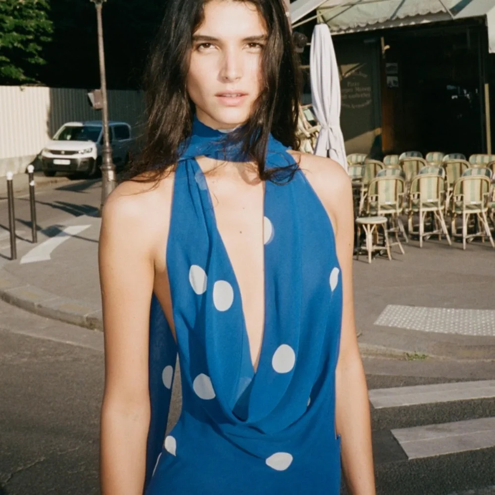 Zara Royal Blue Polka Dot Midi Dress - Picture 15 of 16